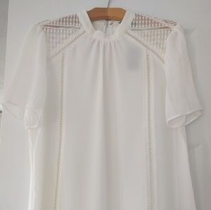 White high neck short sleeve blouse